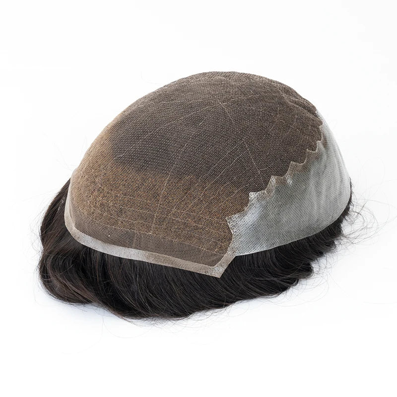 100% Human Remy Indian Hair Toupee for Men Q6 Free Style Lace Front & PU Base 6 Inches Sinoland