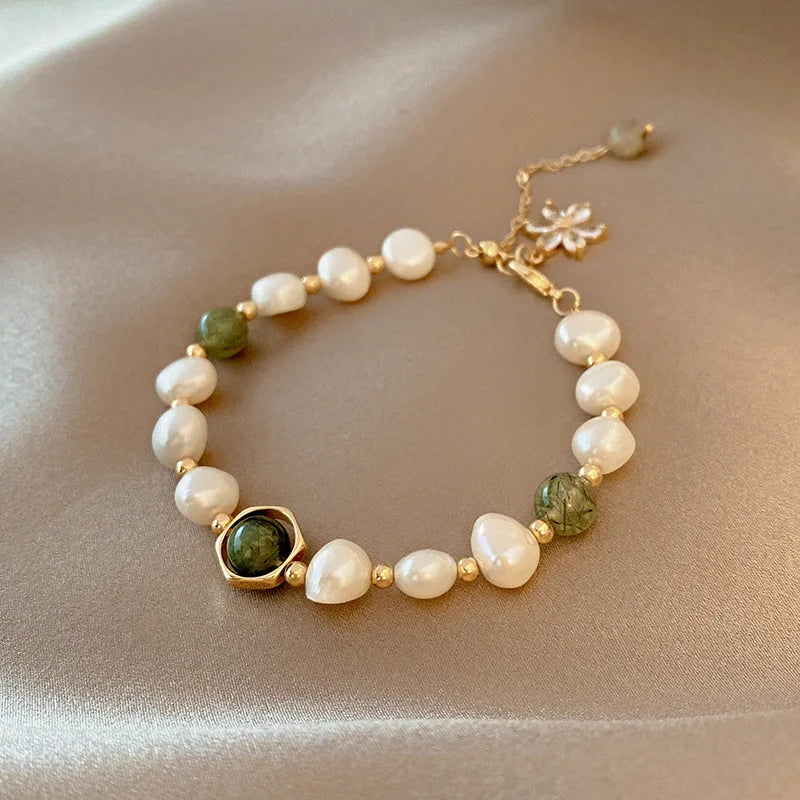 Natural Pearl Beaded Bracelets Stainless Steel 18k Gold Plated Natural Turquoise Bracelet for Women