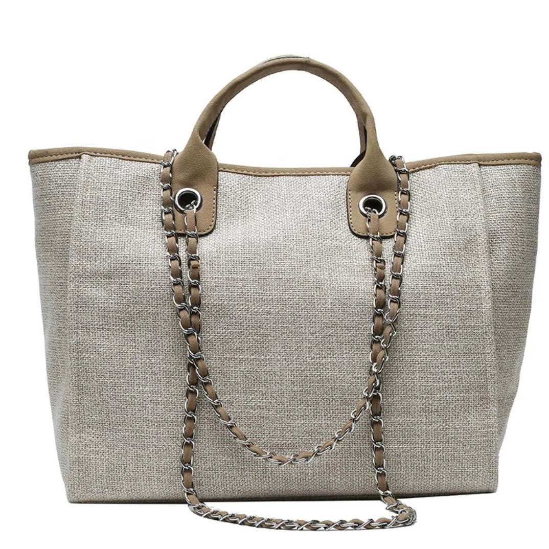 2026 New Fashion Handbag Simple Solid Color Large Capacity Tote Pouch Women Chain Zip Shoulder Bags Women Canvas Tote Bags