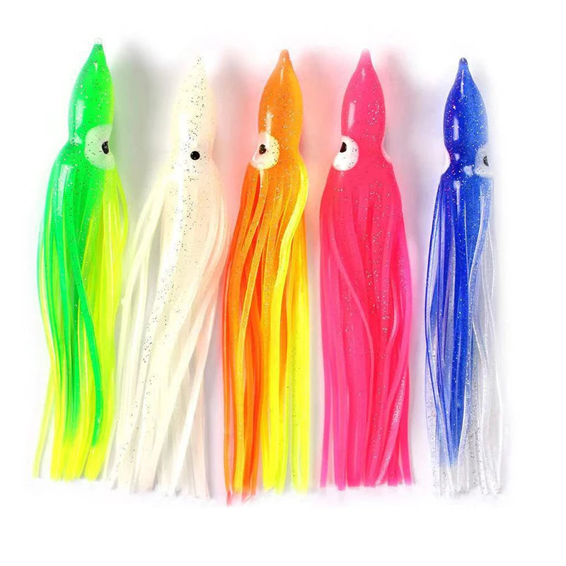 Fishing Lures Jig Freshwater Sea Fishing Squid Dummy Bait 5 Pcs/Packs Fluorescent Fishing Soft Lures Squid Skirt Skewer Hook
