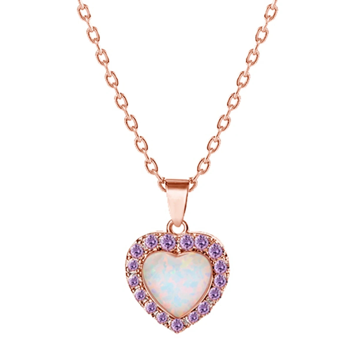 Valentines Necklace Fashion New Brass 18K Gold Rose Gold Chain Luxury Opal Heart Pendant Necklace for Women
