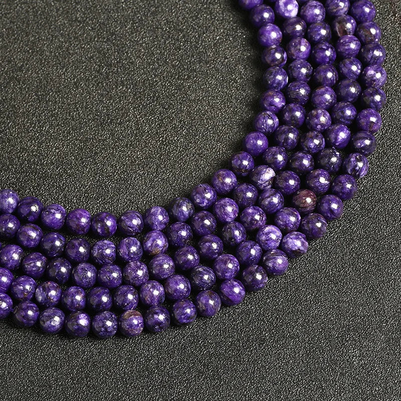 Natural Loose Charoite Stone Beads 6mm 8mm 10mm Gemstone Beads DIY Bracelet