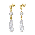 RINNTIN GPE18 Baroque Pearls Earrings Solid 925 Silver Cultured Freshwater Pearls 14K Gold Plated Stud Drop Earings for Women