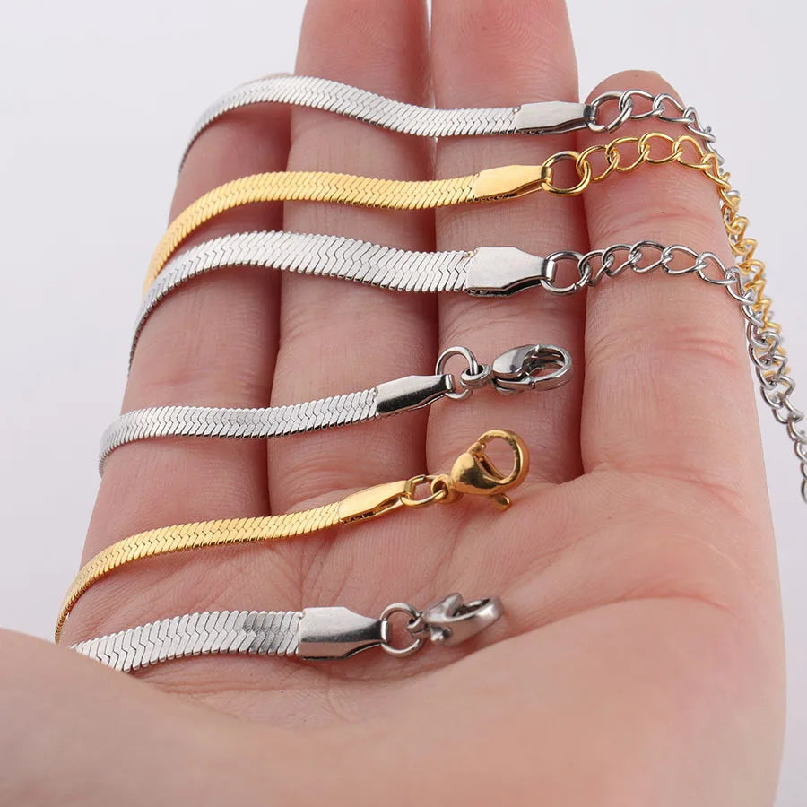 Promotion Free Gold Plated Stainless Steel Herringbone Chain Snake Bone Fashion Simple Jewelry Bracelet for Couple