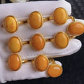 Natural Russian Chicken Oil Yellow Beeswax Ring Horse Eye Beeswax Ring 925 Silver Inlaid Live Beeswax Ring