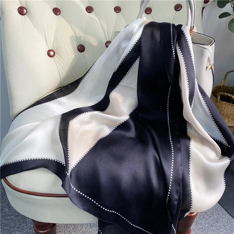 Women's Dual-Use Long Georgette Silk Scarf Printed Shawl for Spring Summer Autumn & Winter With Bows Design Factory Wholesale