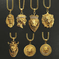 Vintage Mens lion Necklace 316L Stainless Steel PVD 18k Gold Jesus Head Necklace Africa Jewelry lion Head Circle Medal Necklace