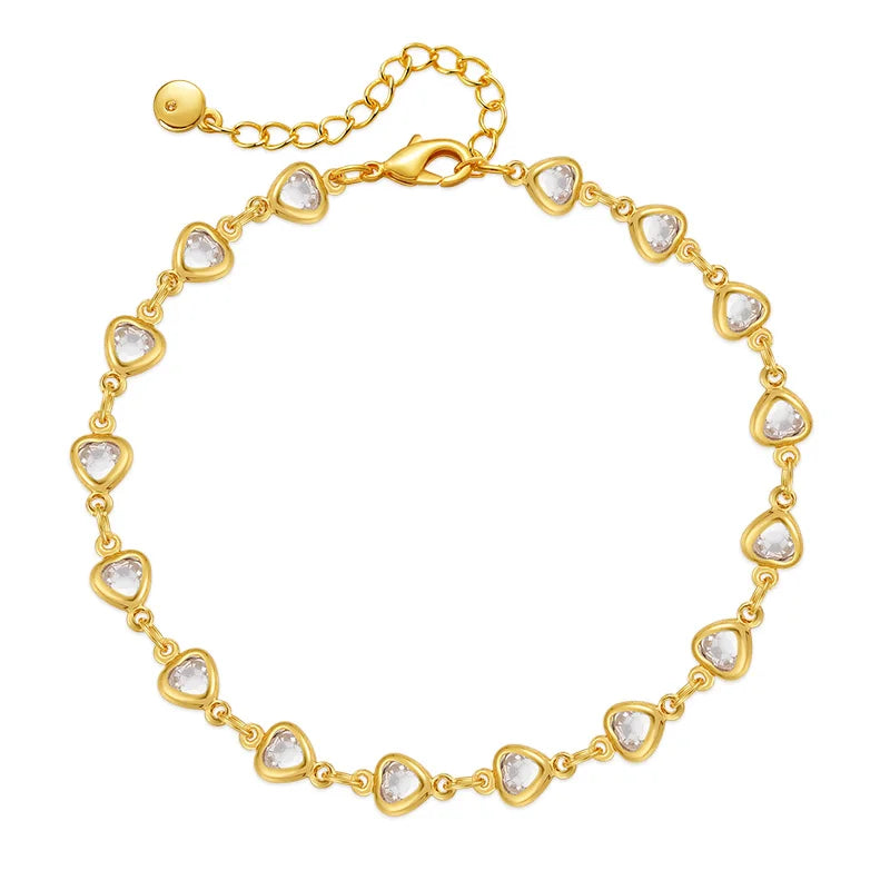 European American Bohemian Fashion Style Brass 18K Gold Plated Zircon Creative Geometric Heart Beads Gift Chain Link Bracelet