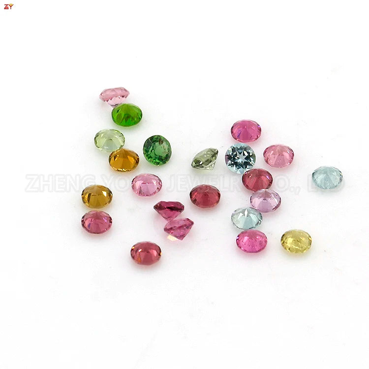 Wholesale Mix Color Natural Tourmaline Beads for Jewelry Making 1mm-4mm Natural Gemstone Round Diamond Cut
