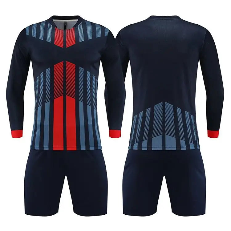 Custom Logo Name Quick Dry Breathable Polyester Fabric Soccer Uniform T Shirt Adults Kids Long Sleeve Football Club Team Jersey