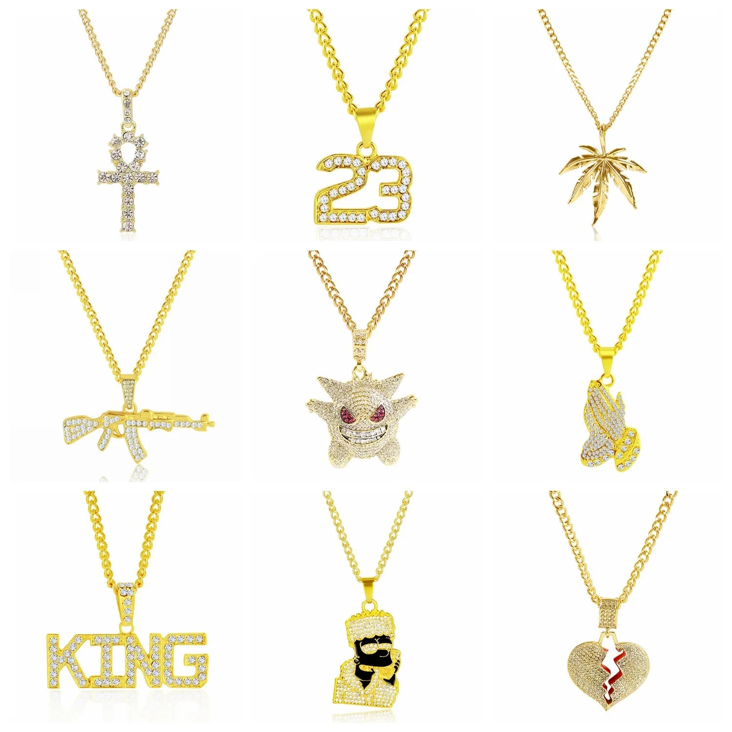 G56 Punk Letters Full Rhinestone Pendant Necklaces European and American Men's Hip Hop Necklace