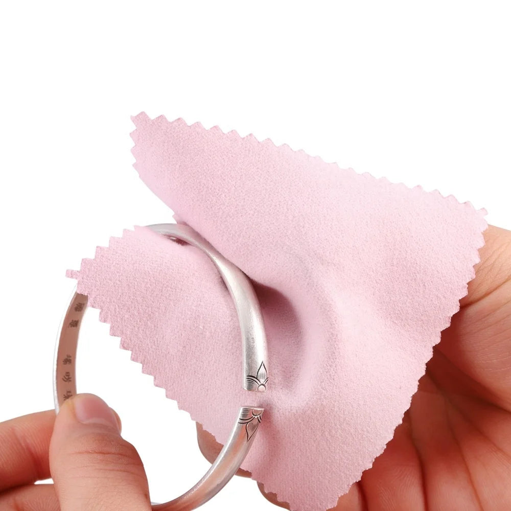 CSMD Chinese Manufacturer 8x8cm Personal LOGO Print Embossing Square Pink Microfiber Sterling Silver Polishing Cloth for Jewelry
