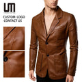 Custom Logo Autumn Winter Wholesale Fashion Men Clothes Casual Plus Size Business Leather Suit Coat Pu Blazers Jacket