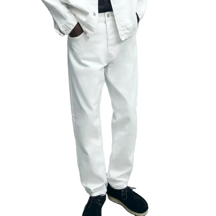 OEM Service Premium White 100% Cotton Distressed Loose Fit Denim Men's Jeans