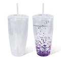 RTS China Warehouse 24oz Double Wall Plastic Cup BPA Free Clear Snow Globe Tumbler Predrilled Hole Mug with Plastic Straw Plug