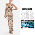 Custom Brand Summer Trendy Mermaid Evening Party Gown Sleeveless Lace Patchwork Print Empire Floor-Length for Socialite Vacation