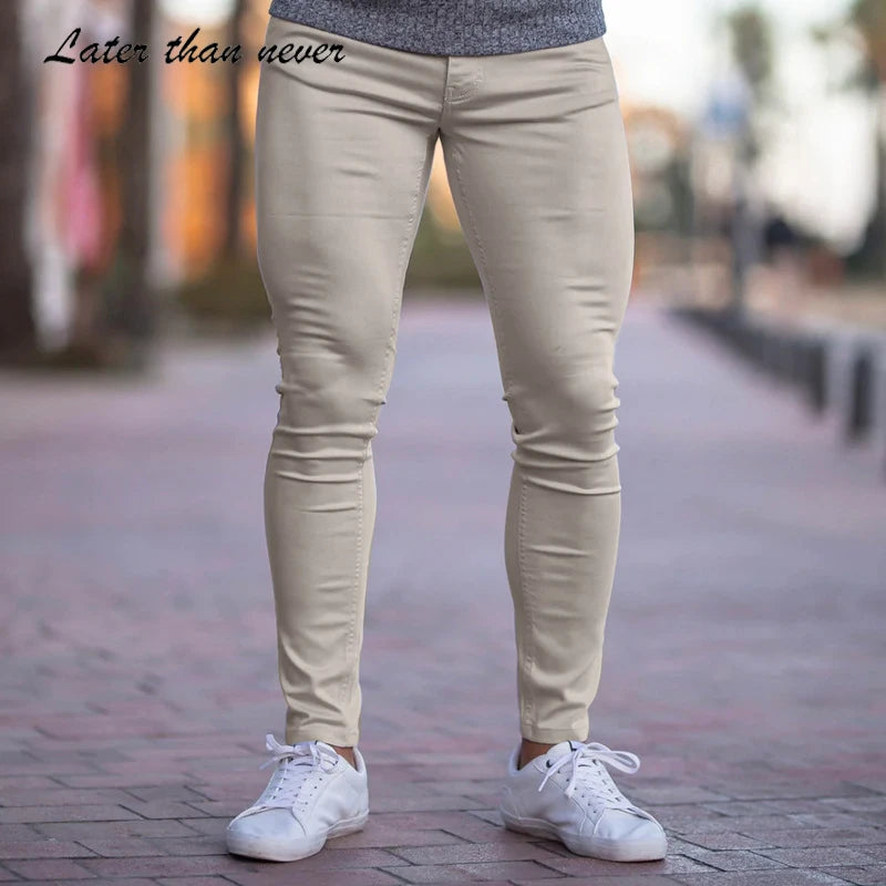 Men's Solid Color Chino Pants Slim Fit Pencil Leg Business Casual Stretchy Trousers Lightweight Mid Waist Leisure Trousers