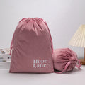Hot Sales Customized Logo Pink Velvet Pouch for Eye Shadow Double Ribbon Drawstring Pouch for Face Mask Pouch for Makeup Tools