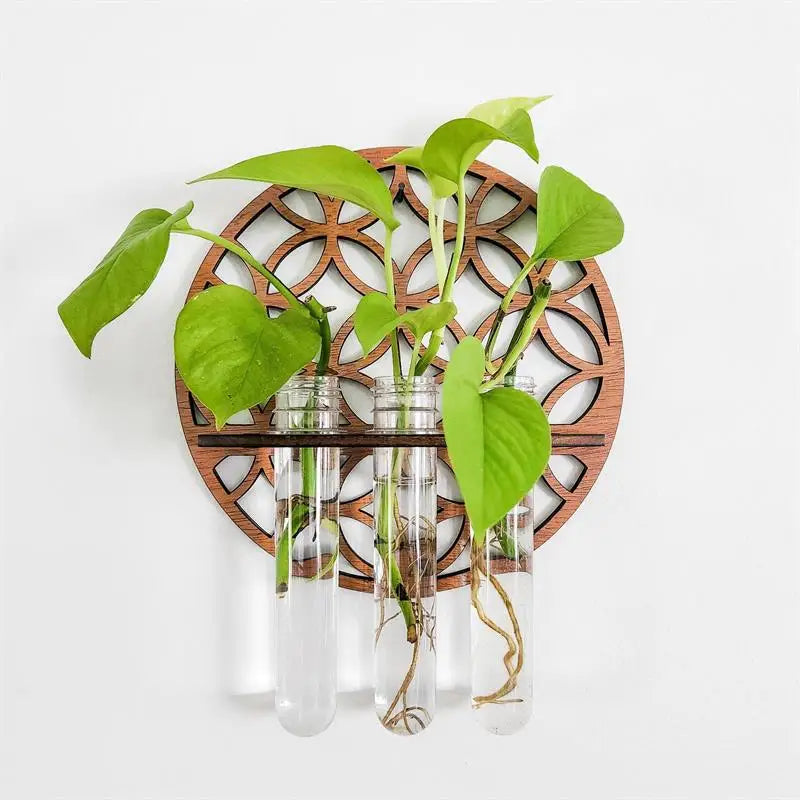 Hanging Plant Room Decor Custom Laser Cut Wood Wall Art Leaf Hanging Propagation Test Tube Station for Wooden Wall Decoration