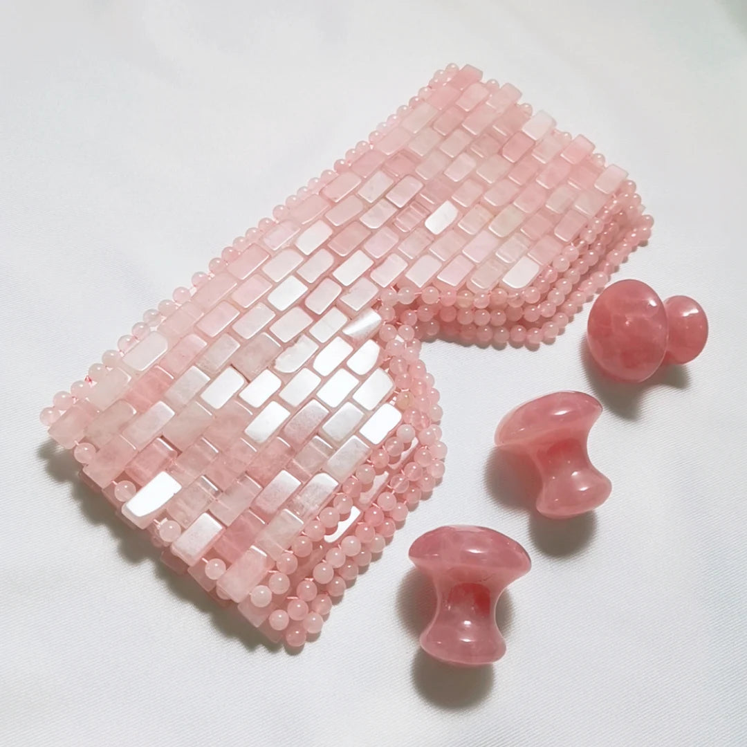 HY Gems Factory 100% Natural Rose Quartz Face Mask Sleeping Jade Roller Eye Patented