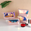 Wholesale Waterproof PVC Toiletry Pouch Bag Holographic Cosmetic Case Custom Logo Women Waterproof Travel PVC Zipper Makeup Bags