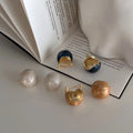 Retro French Style Small Stud Earrings Gold Plated Drip Glaze Enamel Hollow Round Ball Earrings With 925 Silver Needle