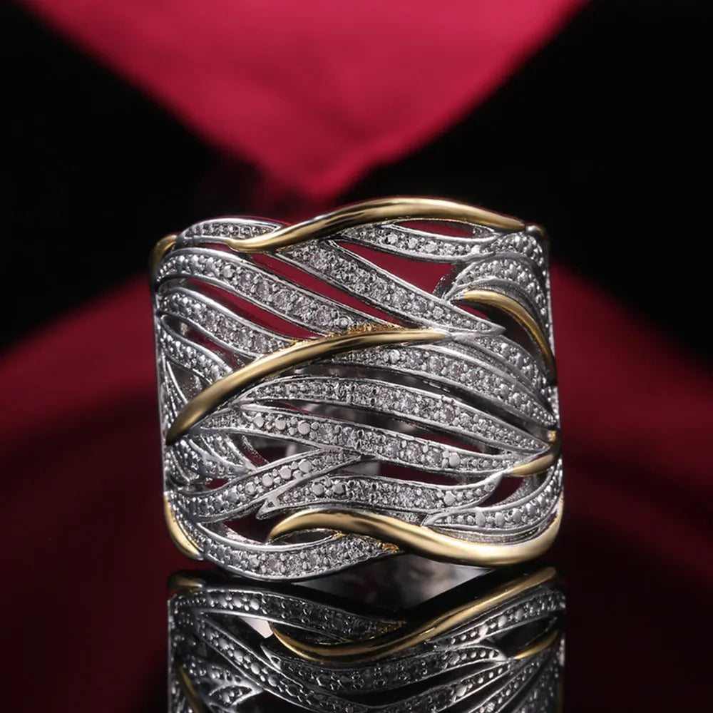 CAOSHI Jewelry New Wavy Lines Combined Two Color Electroplating Rings Silver Women Girls Wavy Stackle Rings Silver Gold