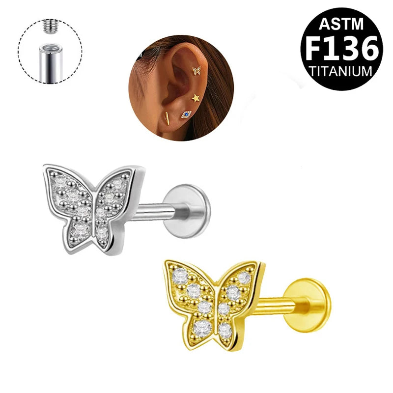 Gaby ASTM-F316 Titanium Cartilage Earrings Pretty  butterfly Pattern Piercing Jewelry Wholesale