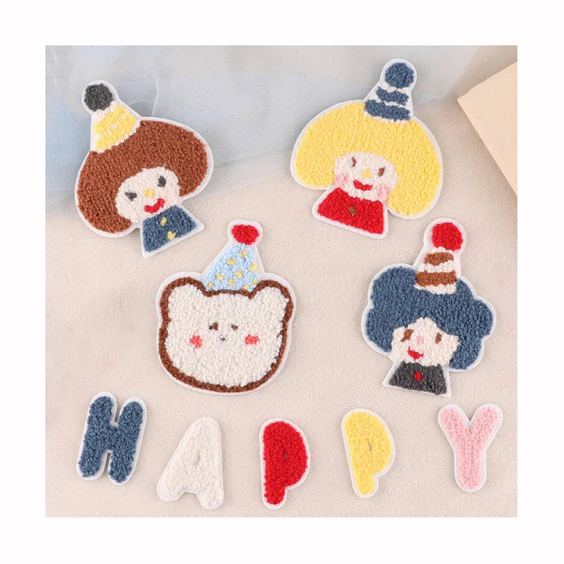 Heart Hot Melt Adhesive Letters Towel Embroidery Chenille Patch for Hats Bag Clothing Jeans Shoe Decoration Garment Patches