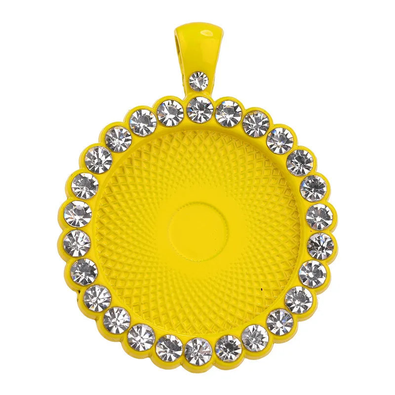 Custom Round Color Rhinestone Cabochon Base Setting 25mm Blank Bezel Charm Vendor Pendants DIY Jewelry Finding
