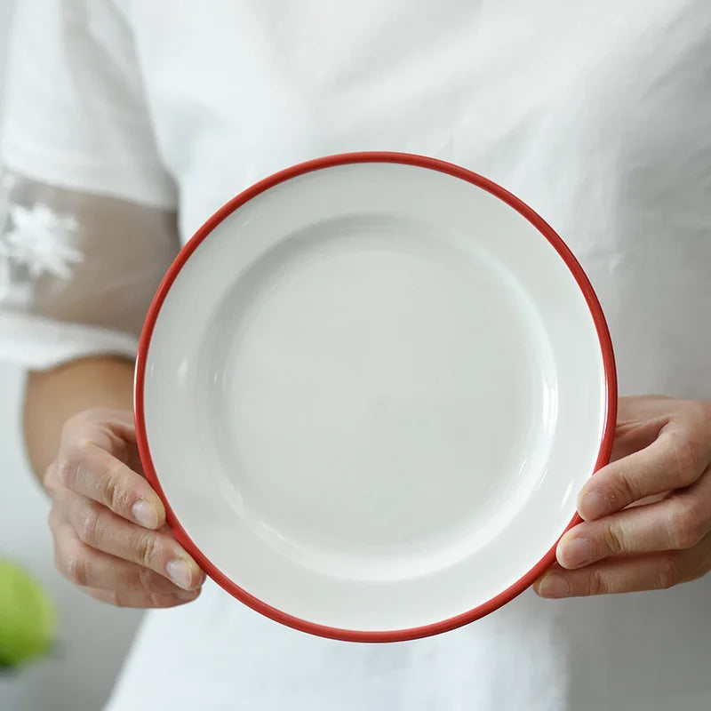 Korean Style Ins Breakfast Dessert Plate Hand Painted Christmas Red Side Salad Pasta Plate