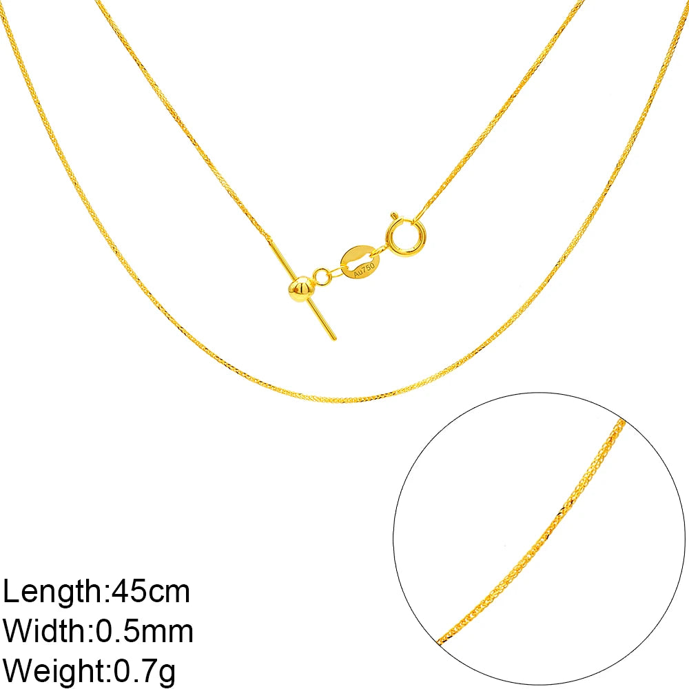 Wholesale 0.5mm Wheat Chain Necklace With Adjustable Bead 18K Gold Chain Pure Solid Gold Jewelry