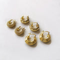 2021 New Vintage Style 18k Gold Plated Screw Twisted Earring Ling Plaid Beads Copper Smooth Chunky Hoop Earrings for Women
