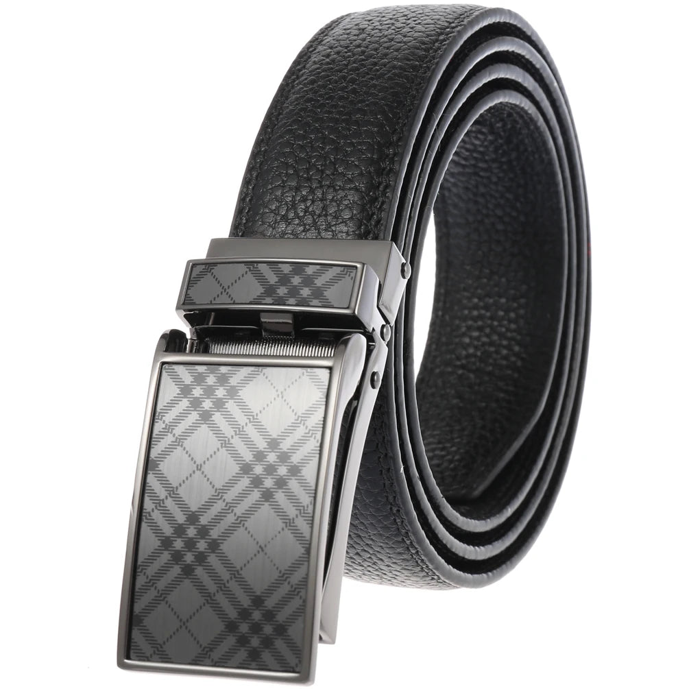 LY33-30015-5 OEM Custom Classic Designer Ratchet Automatic Buckle Cowhide Men's Adjustable Real Genuine Leather Belt for Men