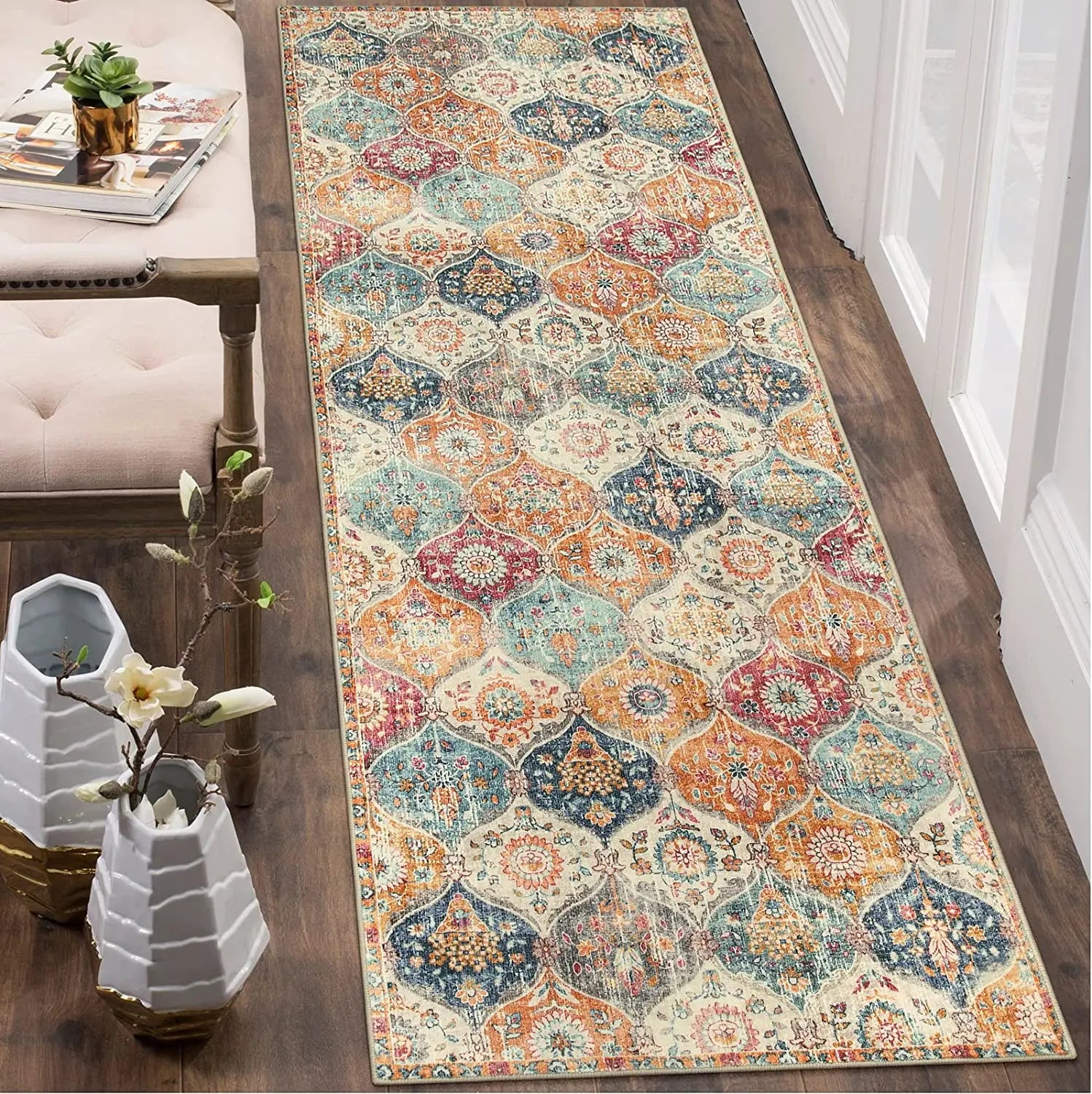 Boho Washable Area Rugs Non Slip Foldable Carpet Large Machine Washable Carpet Runner Rugs