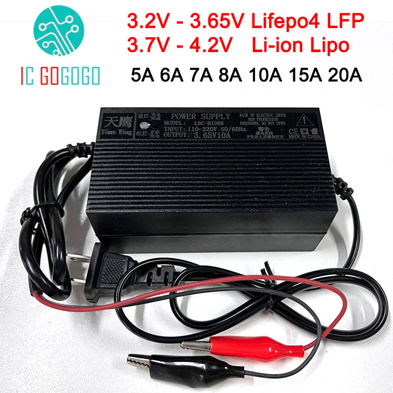 3.2V 3.65V 3.7V 4.2V Charger Lifepo4 LFP Li-ion Lipo Lithium Battery 5A 6A 7A 8A 10A 15A 20A Fast Charge Cell 1S Balance 18650