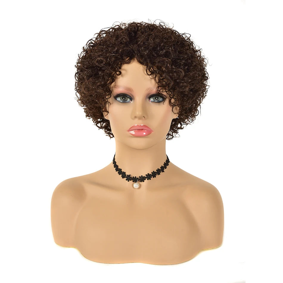 Wholesale Short Curly for Cut Kinky Curly Wigs Brazilian Human Hair Remy Hair Transparent Lace Front Natural Brown Black Women MegaBDM