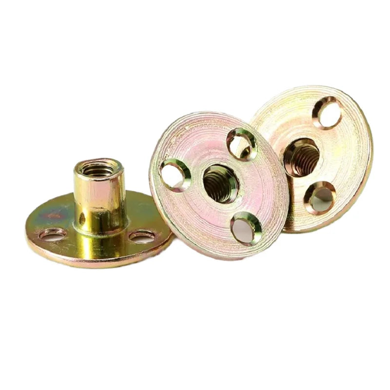 Furniture Hardware Butt Iron Nut Pair Lock Cylindrical Splint Nut 3 Hole Round T Type Nut for Furniture Splint