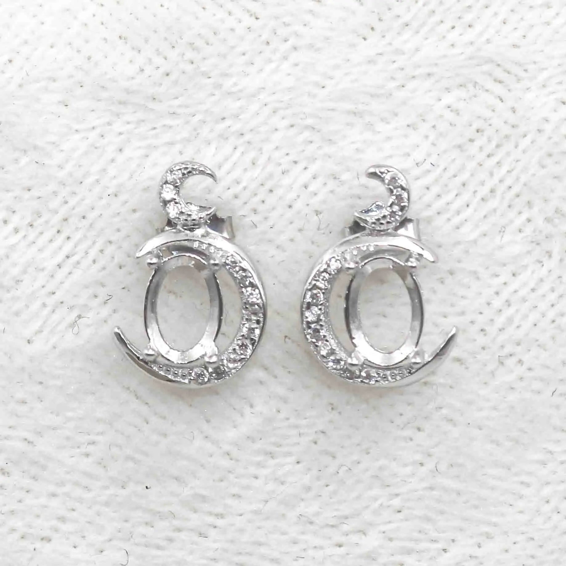 Sterling Silver 5*7mm Semi Mount Stud Earrings Empty Support Blank Claws Setting S925 Base Without Center Stone for DIY Inlay