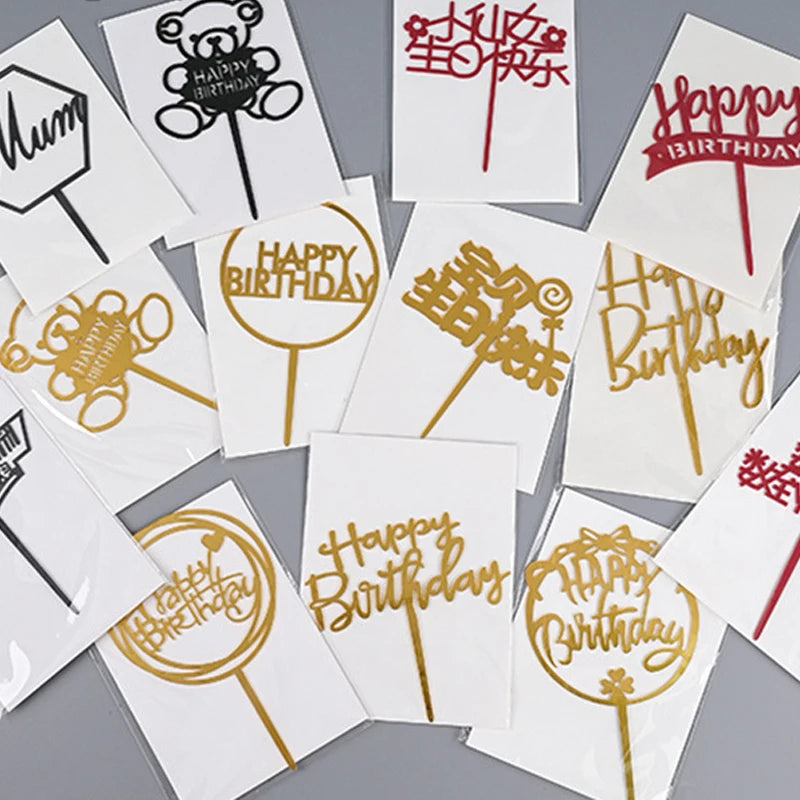 Gold Black pink Red Acrylic Cake Topper Happy Birthday Cake Topper Cake Decoration Supplies