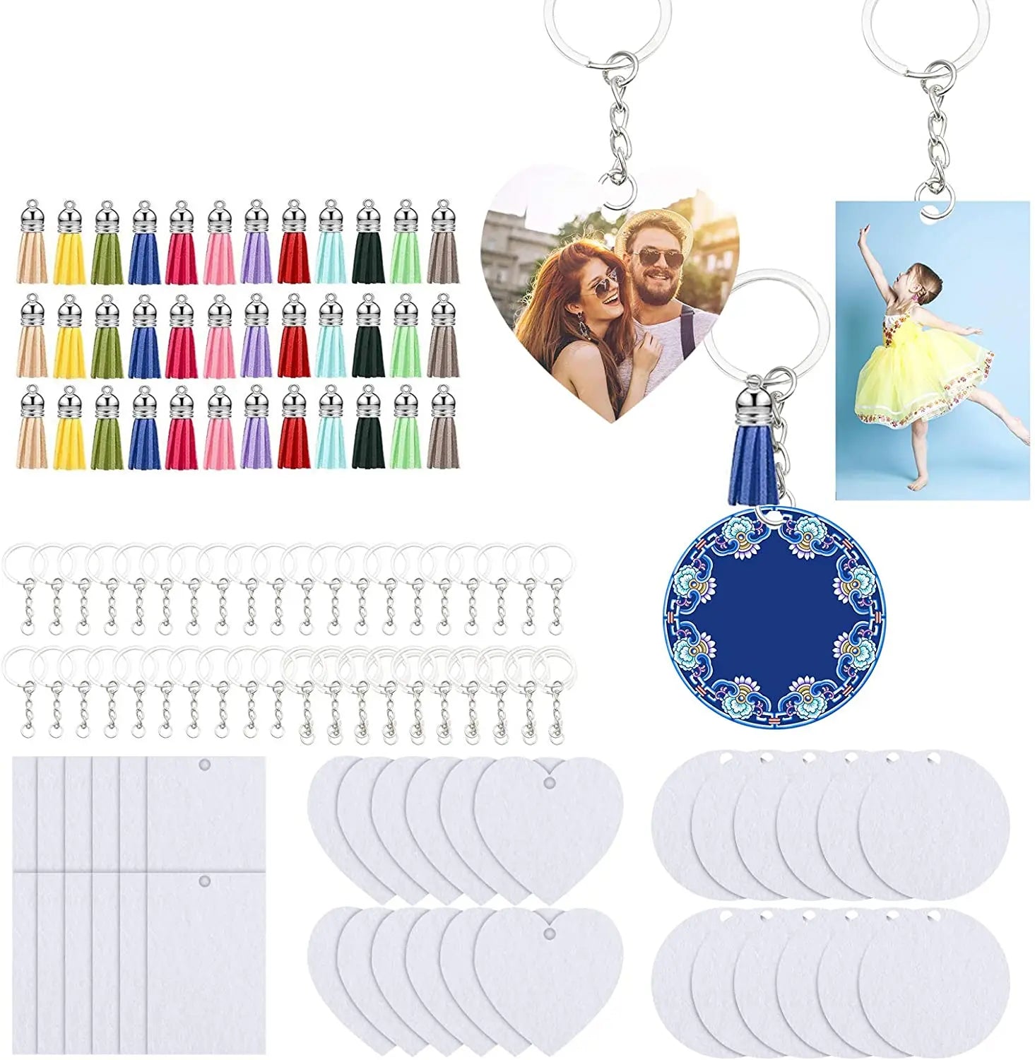 108Pcs Sublimation Blanks Keychains Sublimation Air Freshener Sheet Blank Key Chains with Leather Tassel
