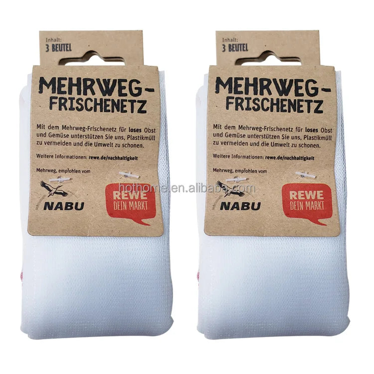 Eco-Friendly Reusable Fashionable Mesh Bag Drawstring Fresh Produce BSCI REWE SUPERMARKET Accreditations 30.5x35cm