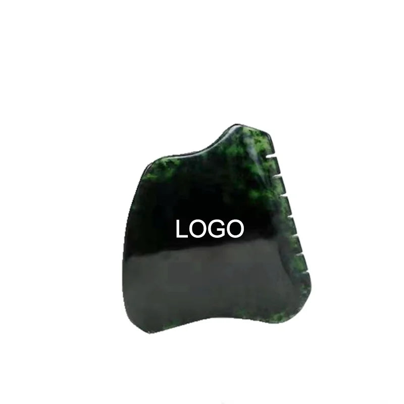 Gua Sha Facial Lifting Tool Beauty Salon Facial Scraping Board Body Therapy  Massager Dark Green Jade Stone Gua Sha with Teeth