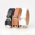 JULUN Women Belt Multi-Color PU Leather With Gold Square Buckle & Stitched Keeper Casual Daily Fashion Accessory