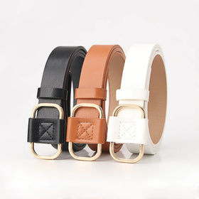 JULUN Women Belt Multi-Color PU Leather With Gold Square Buckle & Stitched Keeper Casual Daily Fashion Accessory