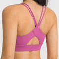 Women's Pink Cross Back Sexy Yoga Sports Bra Top Comfortable Shockproof Gym Fitness Sports Outfit for Outdoor Training Running