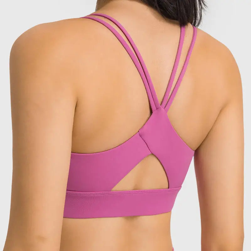 Women's Pink Cross Back Sexy Yoga Sports Bra Top Comfortable Shockproof Gym Fitness Sports Outfit for Outdoor Training Running