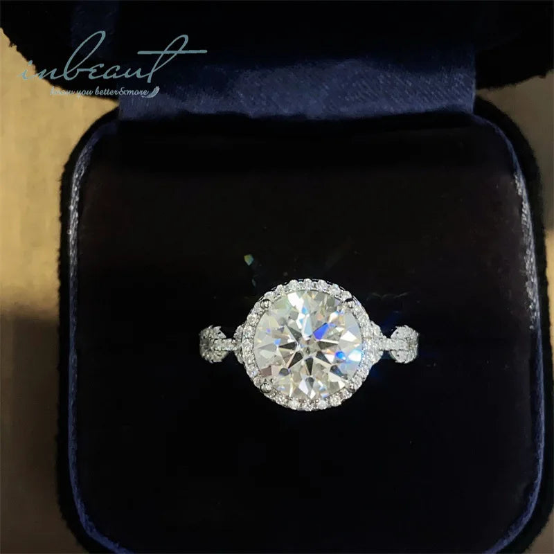 Silver 925 Original 2 Carat Round Brilliant Cut Diamond Test Past D Color Moissanite Wedding Ring for Women Gemstone Jewelry