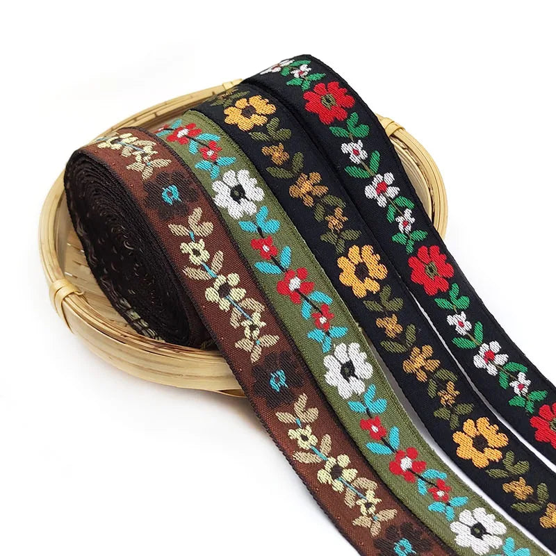 Deepeel WR001 Polyester Cotton Flower Embroidery Ribbon Jacquard National Style Webbing Colorful Lace Accessories