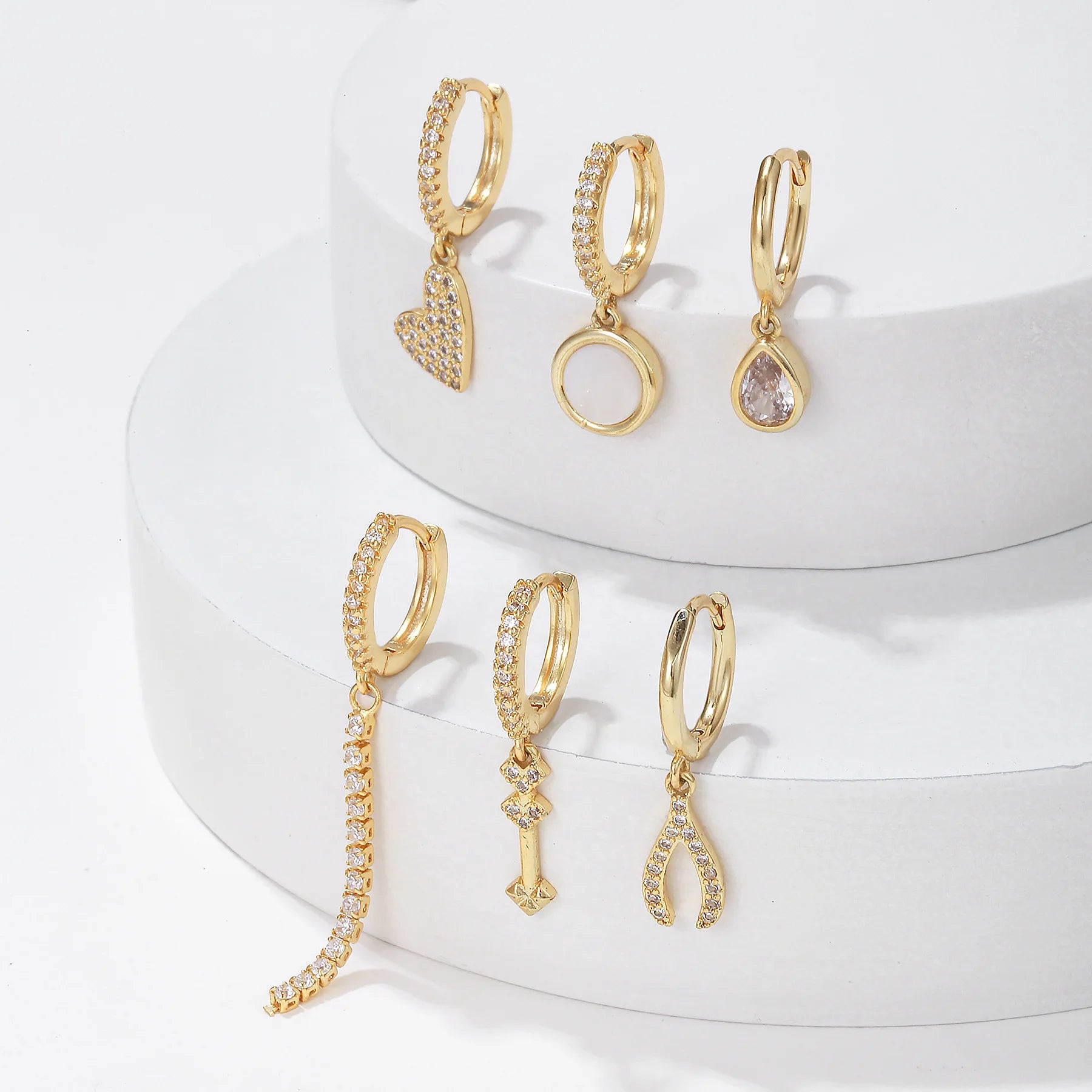 6Pcs Luxury Zircon Heart Tassel Earrings for Women Gift Jewelry Earrings Set